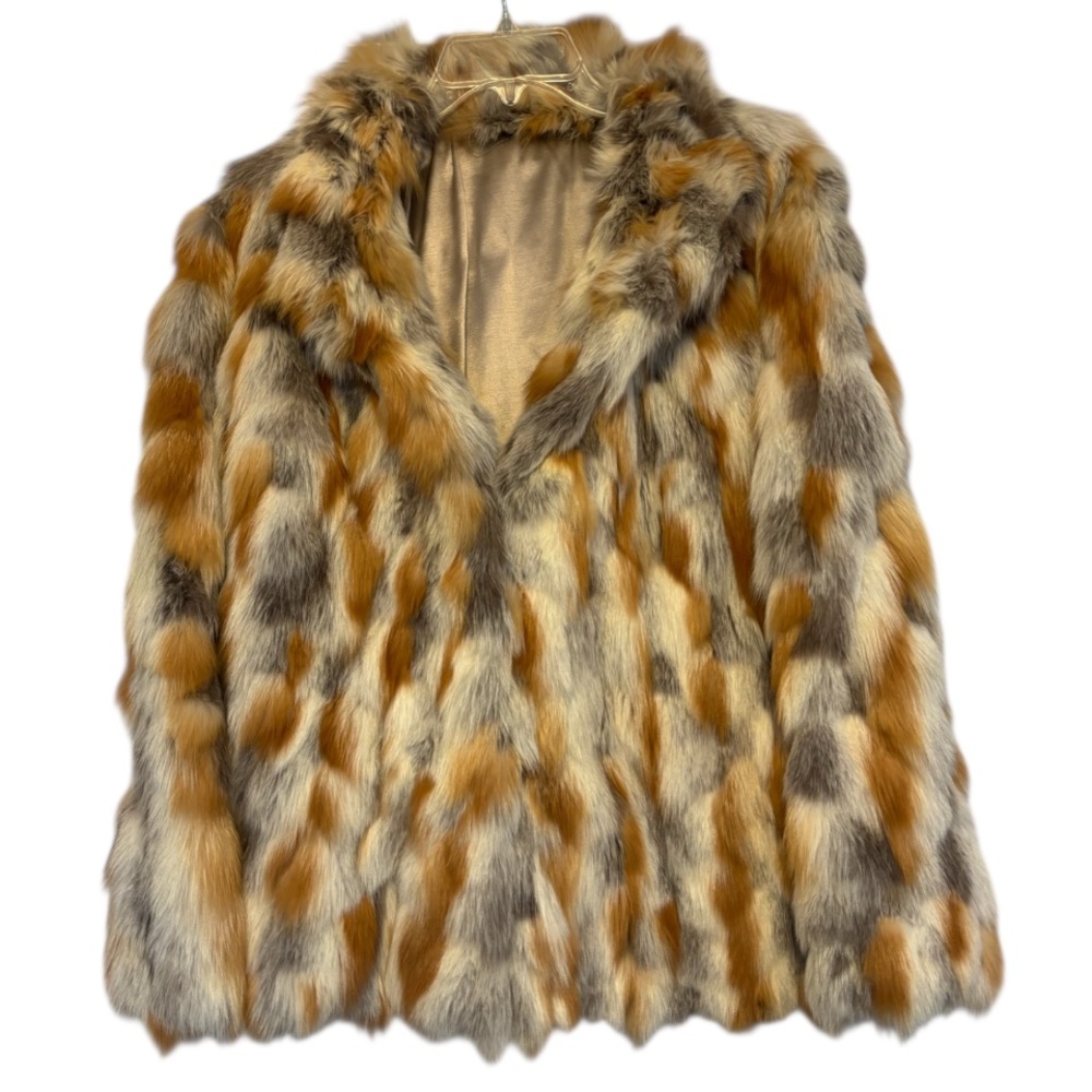 Vintage Fur Coat Multicolor Patchwork 70s 80s Ivory Beige Brown Gray Size Large - Picture 3 of 14